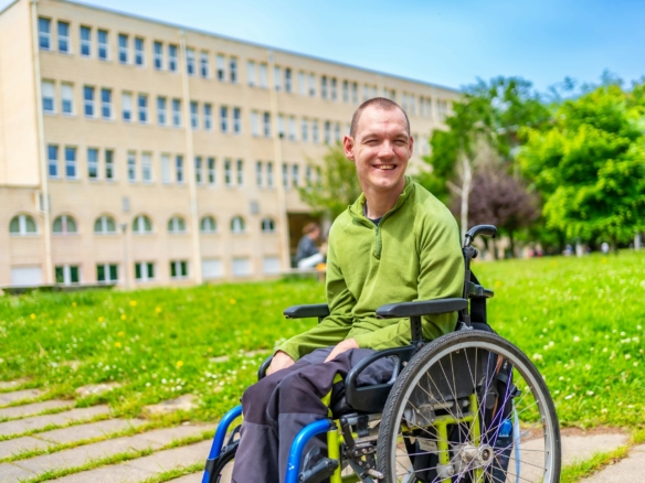Man with disability in the university campus